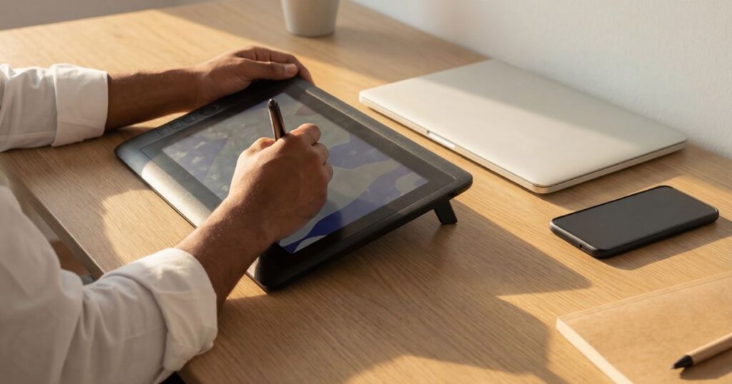 Tablet-vs-laptop-w-pracy-i-w-domu Pan korzysta z tabletu w domu