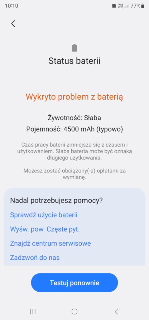 status baterii w aplikacji samung members wynik